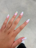 French Tip Press On Nails Set of 10 – Pink & White Almond Nails, Glossy French Manicure with Gold Starburst Charm