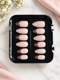 Polka Dot French Tip Press-On Nails Set of 10 – White & Chocolate Brown Almond Nails, Glossy Retro Nail Art