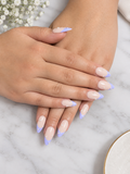 Lavender French Tip Press On Nails Set of 10 – Nude Pink & Purple Almond Nails, Glossy Pearl Accent Nail Art