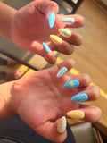 Summer Vibes Press On Nails Set of 10 – Blue & Yellow Almond Nails, Polka Dot, Star & Striped Nail Art